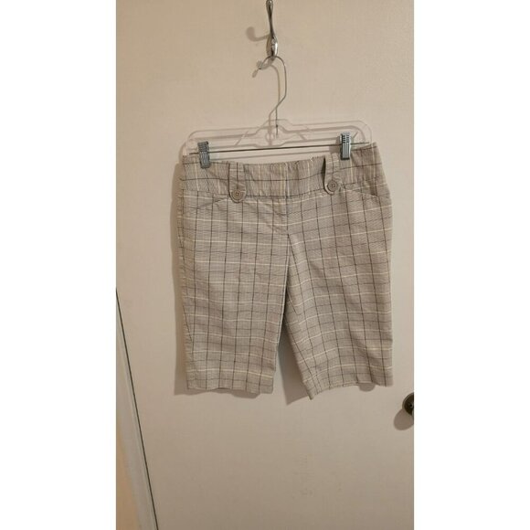 EXPRESS DESIGN STUDIO EDITOR PLAID WALKING SHORTS 6 Or 30" Waist Cream Brown Y2K - Picture 1 of 8